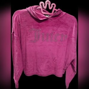 Y2K Juicy Couture Velour Cropped Hoodie Sequins Pink